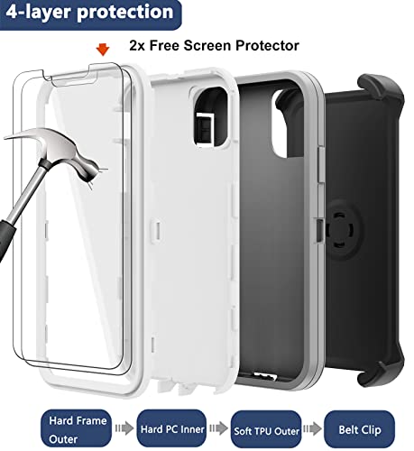 for iPhone 11 Case with Belt Clip Holster, 2 x Screen Protector, [Military Grade] Heavy Duty Full Body Shockproof Dust-Proof Drop Proof Rugged Protective Cover for Apple iPhone 11 (Gray White B) - color: Gray B
