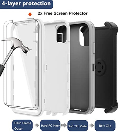 for iPhone 11 Case with Belt Clip Holster, 2 x Screen Protector, [Military Grade] Heavy Duty Full Body Shockproof Dust-Proof Drop Proof Rugged Protective Cover for Apple iPhone 11 (Gray White B) - color: Gray B