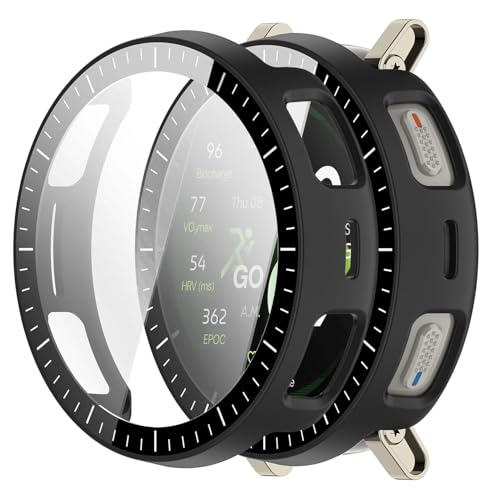 [2-Pack] Case with Tempered Glass Screen Protector Compatible with Amazfit Active 3 Premium, Bumper Full Coverage Protective Hard Dull-Polish PC Cases Face Cover for Amazfit Active 3 Premium
