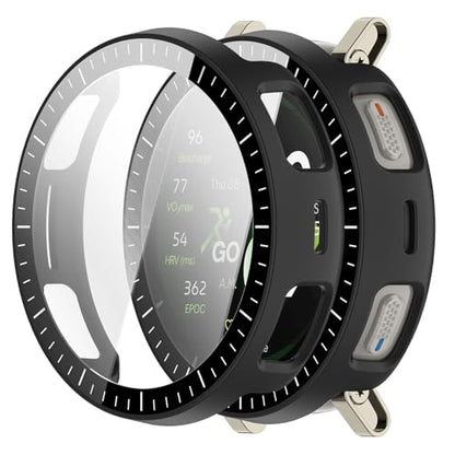 [2-Pack] Case with Tempered Glass Screen Protector Compatible with Amazfit Active 3 Premium, Bumper Full Coverage Protective Hard Dull-Polish PC Cases Face Cover for Amazfit Active 3 Premium