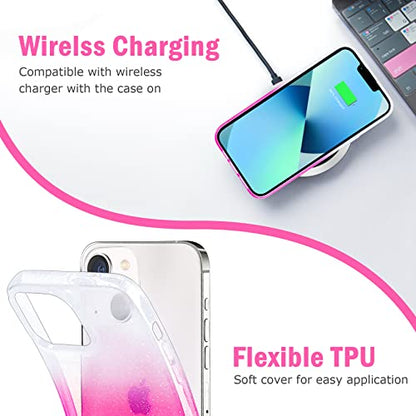 JJGoo Compatible with iPhone 13 Case, Glitter Soft TPU Shockproof Protective Bumper Cover, Sparkle Bling Sparkly Cute Slim Women Girls Phone Case for iPhone 13, 6.1inch, Gradient Glitter Pink - color: Gradient Pink