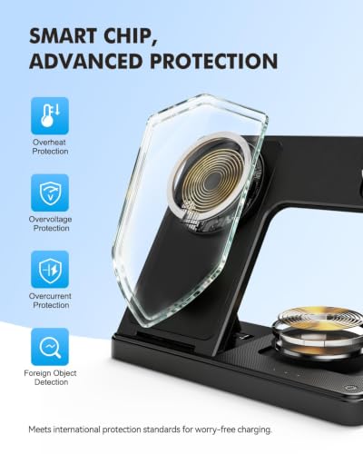 25W Charging Station, 3-in-1 Magnetic Wireless Charger for Apple - color: Black（Foldable）