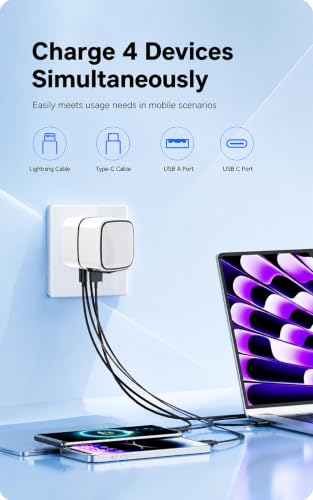 4 in 1 Retractable Wall Charger, 35W Fast Charging Travel Charger - color: White