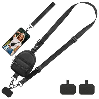 Clip and Go Strap for Phone with Wallet Crossbody, Adjustable Phone Lanyard with Cell Phone Wrist Strap & Tether Tab - color: Black