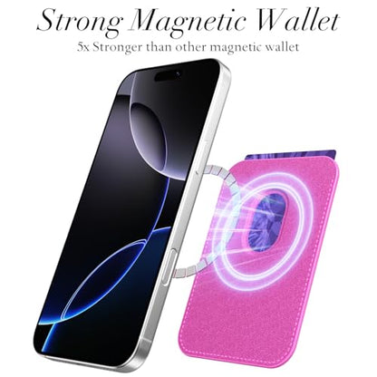 Svanove Leopard Magnetic Phone Wallet Compatible with Magsafe Wallet for Women, Cheetah Print ID Credit Card Holder Wallets for iPhone 17/16/15/14/13/12 Series, Cute Slim Leather Wallets, Hot Pink - color: Hot Pink