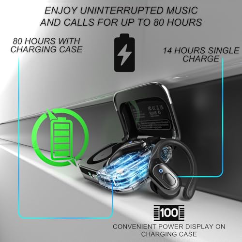 Groove 4-in-1 Wireless Earbuds w/Charging Case - 80 Hours Playtime Wireless Headphones Bluetooth 5.3 IPX7 Waterproof Noise Cancelling Earphones w/LED Light Display | Phone Charging Pad Electronics - color: Black