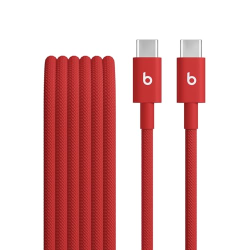 Beats USB-C to USB-C Woven Cable Fast Charging Durable/Tangle-Free Compatible Charger for Apple & Android Devices (1.5 m, 5 ft) - Rapid Red - color: Rapid Red, size: 5 ft, style: USB-C to USB-C