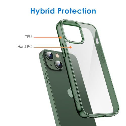 JETech Case for iPhone 13 mini, Anti-Yellowing, Alpine Green | Shockproof Protection, Scratch Resistant Hard PC Back, Durable Transparent TPU Bumper - color: Alpine Green