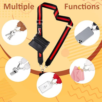 BARGIFTS Clip and Go Strap for Phone with Wallet Crossbody, Cell Phone Lanyard with Zippered Pouch, Adjustable Phone Strap Crossbody with Wallet - color: A-red&black