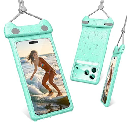 wellhouse Waterproof Phone Pouch, Waterproof Phone Case for iPhone 17 16 15 14 Pro Max XS Samsung, IPX8 3D Cellphone Dry Bag Beach Essentials -Kitten Crystal Mint - color: 1 Pack - Kitten Crystal Mint7.0"