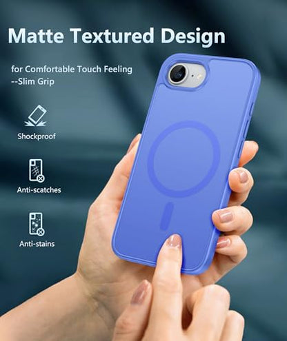 FNTCASE for iPhone 17e/16e Case Silicone Magnetic | Compatible with MagSafe, Screen Protector, Matte Textured, Military Grade Drop Protection Slim Rugged Shockproof Phone Cover - color: Ultramarine
