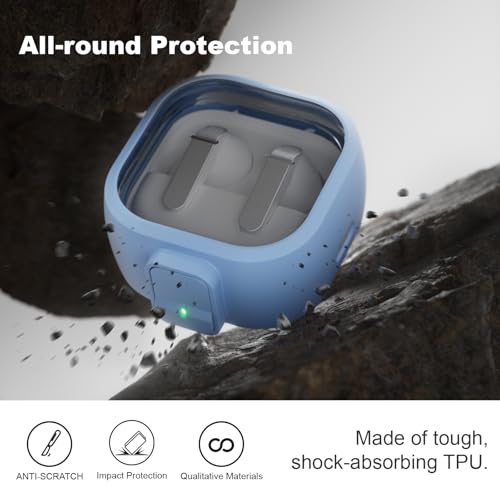 for Samsung Galaxy Buds 4/Buds 4 Pro Case (2026) with Secure Safety Lock Clip,Shockproof Scratch-Resistant TPU Transparent Soft Protective Cover Accessories with Carabiner/Cleaning Kit(Light Bule) - color: Light Bule