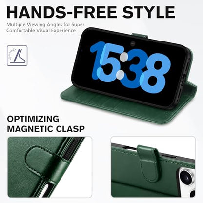 TUCCH Wallet Case for iPhone 17 Pro (6.3") 2025, 4 Card Holders, Evergreen | RFID Blocking, Viewing Stand, Shockproof TPU Shell, PU Leather, Magnetic Closure, Protective Folio Flip Cover - color: Evergreen