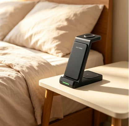 Fast Wireless Charging Station, Transform Your Workspace with Our 3-in-1 Wireless Charger & Stylish Charging Stand with Phone Holder for Home and Office,Black