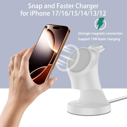 Wireless Charger,3 in 1 Magnetic Wireless Charger Stand, Fast Wireless Charging Dock for iPhone17/16/15/14/13/12 Series, Apple Watch Series, AirPods Pro. - color: White