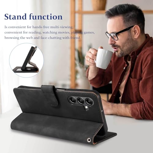 RFID Blocking for Samsung Galaxy S25 FE Case Wallet (Black) | 4 Card Slots, Soft PU Leather, TPU Inner Shell, Wrist Strap, Stand, Magnetic Folio Flip Cover, Shockproof Protective - color: Black