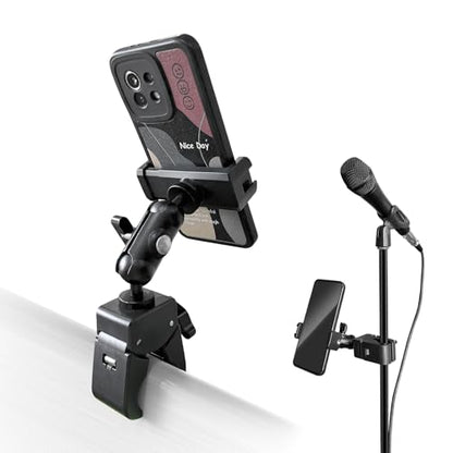 ROCKFREE Clip Phone Holder,Universal Arm,Clamp Mount for Hanldle Bar,Desk - style: 3.94" Aluminum Arm Phone Holder