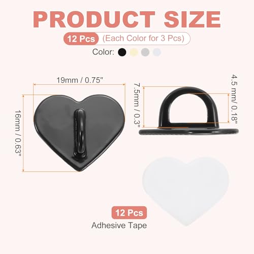 MECCANIXITY 12 Pcs Heart Phone Charm Hook, Adhesive Cell Phone Charm Holder Metal Finger Grip Loop for DIY Case Pad Tablet, White K-Color/Gold/White/Black - color: White K-Color/Gold/White/Black