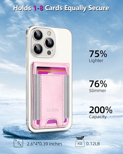 Phone Wallet Stick On with Stand, Adhesive Phone Card Holder, 8-Card Holder - color: Pink