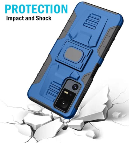 Nakedcellphone Rugged Combo for Jitterbug Smart 4 Phone Case - Blue | Hybrid Cover + Belt Clip Holster, Rotating Holder, Ring Grip, with Kickstand, Mounting Plate, Fits Lively Smart4 or TCL 40XL - color: Blue