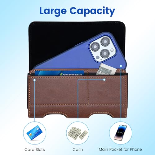 Mopaclle Leather Phone Holster with Heavy Duty Metal Belt Clip and Card Holder, Compatible with iPhone 17/16/15/14/13 Pro Max,17 Air and Galaxy S26/S25/S24/S23/S22 Plus and FE - Brown - color: 01-Leather- Brown, size: L(6.5x3.5x0.6)