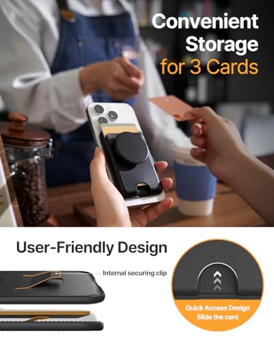Sinjimoru Phone Wallet for MagSafe, Phone Card Holder with Grip, Black | M-Tap Tok Wallet, 3200G strength, soft silicone finger holder, vegan leather, phone stand, fits iPhone 17-12 - color: Black