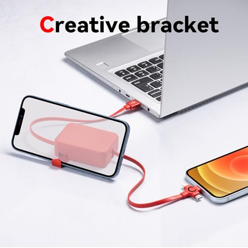 3 in 1 Multi Charger Cable 3A, 2Pack 3 in 1 Retractable Multi Charging Cable with IP/USB C/Micro Ports, Phone Holder, Multiple Fast Charging Cord for Cell Phones, IP, Samsung Galaxy, Tablets