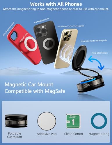 TOPAUX for Magsafe Car Phone Holder 360°Adjustable Vacuum Car Phone Stand