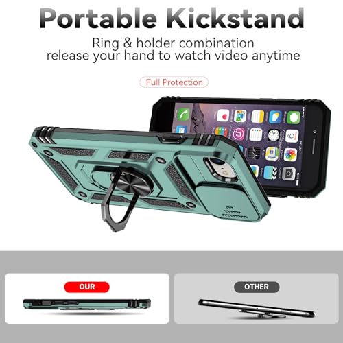 SunStory Compatible with iPhone SE 2022/2020/3rd/2rd / 6/7/8 Case with HD Screen Protector & Slide Camera Cover & Kickstand, [Military-Grade] Phone Case for iPhone SE 2020/2022/6/7/8 (Green) - color: Green