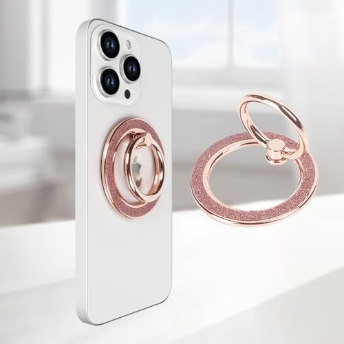 Guppy Magnetic Phone Ring Holder, Glitter Magnet Finger Ring Grip Stand Holder, 360° Rotation with Cell Phone Ring Stand, Compatible with MagSafe for iPhone 17 Pro Max 16 15 14 13 12 All-Rose Gold - color: Rose Gold