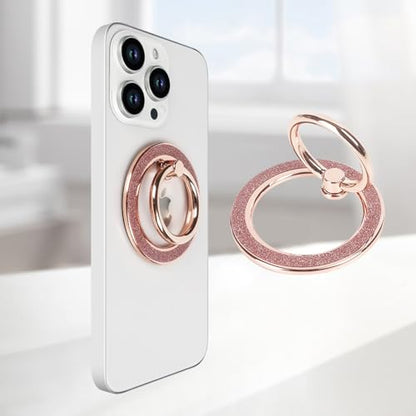 Guppy Magnetic Phone Ring Holder, Glitter Magnet Finger Ring Grip Stand Holder, 360° Rotation with Cell Phone Ring Stand, Compatible with MagSafe for iPhone 17 Pro Max 16 15 14 13 12 All-Rose Gold - color: Rose Gold