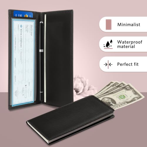 CoBak Checkbook Cover for Women & Men - PU Leather Case with RFID Blocking | Classic Design Check Book Holder for Personal and Business - color: Carbon Black