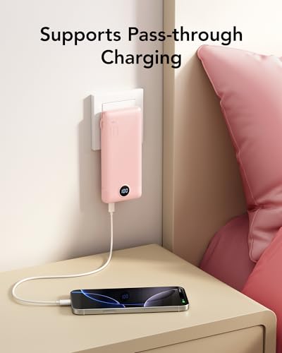VRURC 22.5W Portable Charger 10000mAh Fast Charging with Built-in AC Plug - color: Pink