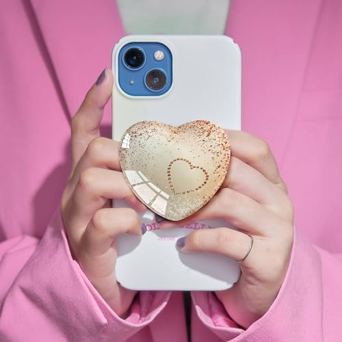 Expandiing Moblile Phone Grip Heart Glass Holder for Smartphones, Cell Phone Collapsible Stand（ Rose Gold Heart