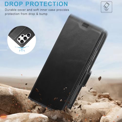 KEZiHOME Genuine Leather Wallet Case for Samsung Galaxy S24 Ultra Black | Black, RFID Blocking Card Slot, Kickstand, Magnetic Protective Phone Folio Cover, Compatible with Galaxy S24 Ultra - color: Black