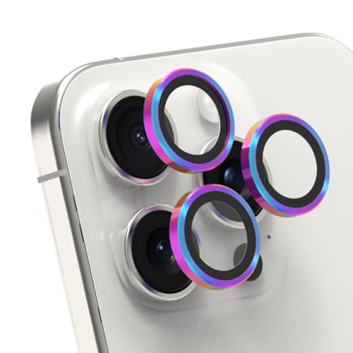 PureGear Camera Lens Protector for Apple iPhone 15 Pro & 15 Pro Max, Protects Camera Lens from Drops & Scratches, Ultra-Thin HD Tempered Glass Individual Ring Cover Lens Protectors-Iridescent - color: Iridescent