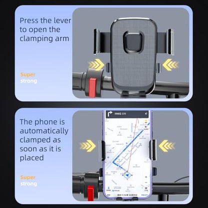 Motorcycle Phone Mount with Shock Absorber - Anti-Vibration Handlebar Phone Holder, Adjustable, Compatible with Bicycles, Scooters, ATVs, Fits 5.4-6.9 Inch Smartphones