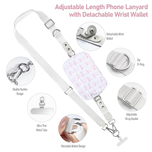 Tiostep Clip and Go Strap for Phone with Wallet Crossbody Phone Lanyard Adjustable and Detachable RFID Wristlet Wallet (Bow, Medium) - color: Bow, size: Medium