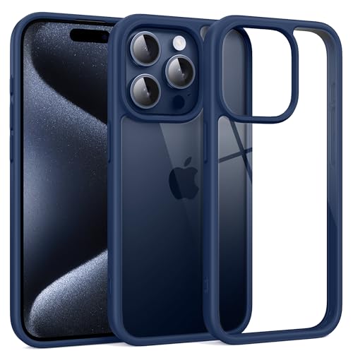 Supdeal Shockproof Clear Case for iPhone 15 Pro, [Not Yellowing] [10FT Military Drop Protection] Hard Clear Back Four Corner Airbags Drop Protection Phone Cover, 6.1 inch, Navy Blue - color: Navy Blue, size: iPhone 15 Pro