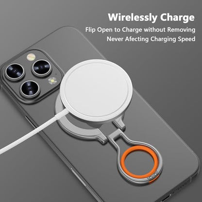 Magnetic Phone Grip Holder for MagSafe, Adjustable Finger Ring Loop Grip - color: Silver Orange
