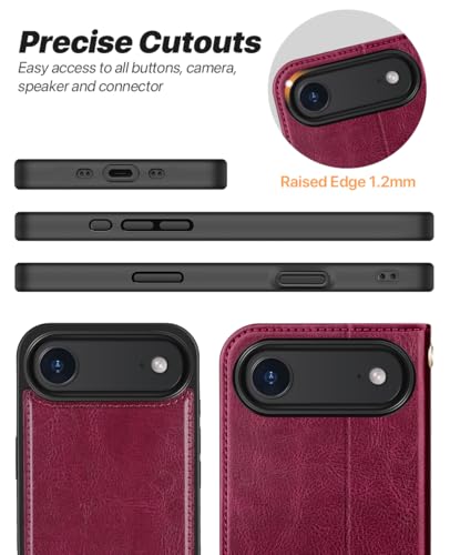OCASE for iPhone Air Detachable Wallet Case with Card Holder, 2 in 1 PU Leather Flip Folio with RFID Blocking Stand Wrist Strap Shockproof Phone Cover 6.5 Inch 2025, Burgundy - color: Burgundy, size: iPhone Air
