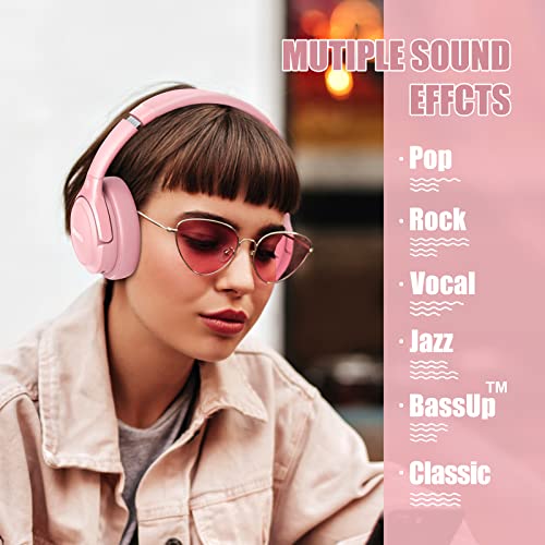 BERIBES Bluetooth Headphones Over Ear Wireless HiFi Stereo Headsets 65H 6EQ - color: Pink