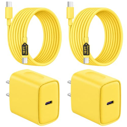 iPhone 18 17 16 15 Charger Fast Charging USB C Charger Block - color: Yellow, size: 10FT