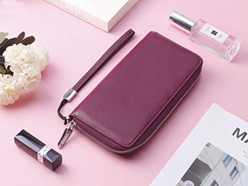 Small Compact Women Wallet RFID Blocking Genuine Leather Bifold Purse with ID Windows - color: 1- Pebbled Dark Magenta, size: One Size