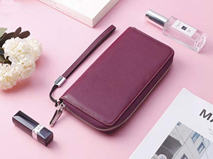 Small Compact Women Wallet RFID Blocking Genuine Leather Bifold Purse with ID Windows - color: 1- Pebbled Dark Magenta, size: One Size