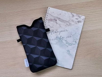 Tainada Neck Phone Pouch Case w/Crossbody Strap (Black Geometric Pattern) | For Men/Women; lightweight neoprene bag; Compatible with iPhone 17/16 Pro Max, 16e, 16/15 Plus; Samsung S26/S25, A57/A56 - color: Black Geometric Pattern