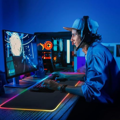 Mouse Pad with Wireless Charging, Large Desk Mat RGB Gaming Mousepad, 10 Light Colors LED Gaming Pad Keyboard Pad with Ultra-Smooth Surface & Non-Slip Rubber Base, Waterproof Full Desk Mouse Pad - color: 31.5x11.81"-Black Right w/PD Charger