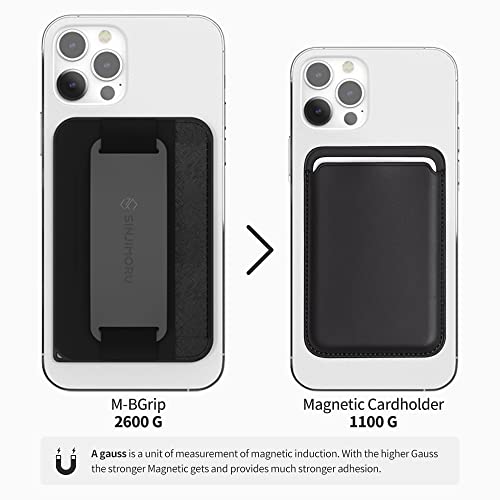 Sinjimoru 3 in 1 Magnetic Card Holder, Magnetic Wallet for MagSafe as Cell Phone Wallet Stick On with Phone Grip Holder & Mobile Phone Kickstand iPhone 12 13 & iPhone 14 Series. M-BGrip Navy | M-BGRIP, fits iPhone 16-12, 2600g magnetic strength, 2-3 cards