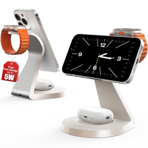 3 in 1 Charging Station for Apple Devices,Mag-Safe Charger Stand Fast Charging,Wireless Charger for iPhone 16/15/14/13/12 Series,& AirPods,& iWatch(USB Charger Included) - color: Warm Gray
