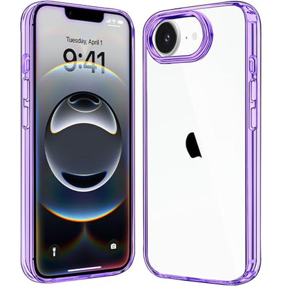 JJGoo for iPhone 17e Case and for iPhone 16e Case Clear, Transparent Shockproof Hard PC Back Protective Cover Bumper Phone Case for iPhone 16e / 17e - color: Purple